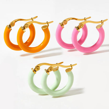 Cute Geometric Stainless Steel Plating Hoop Earrings 1 Pair