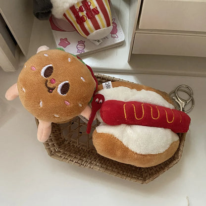 Cute Hamburger French Fries Plush Women'S Bag Pendant Keychain