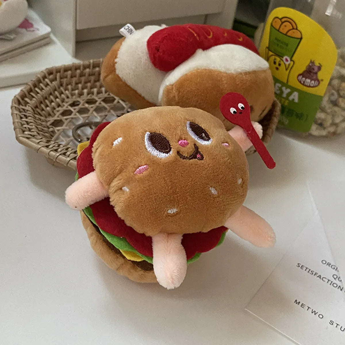 Cute Hamburger French Fries Plush Women'S Bag Pendant Keychain