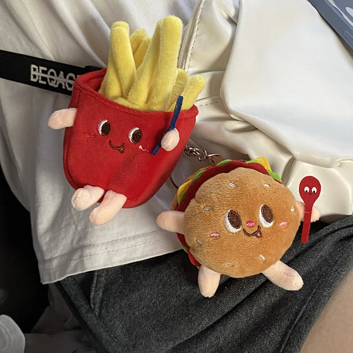 Cute Hamburger French Fries Plush Women'S Bag Pendant Keychain