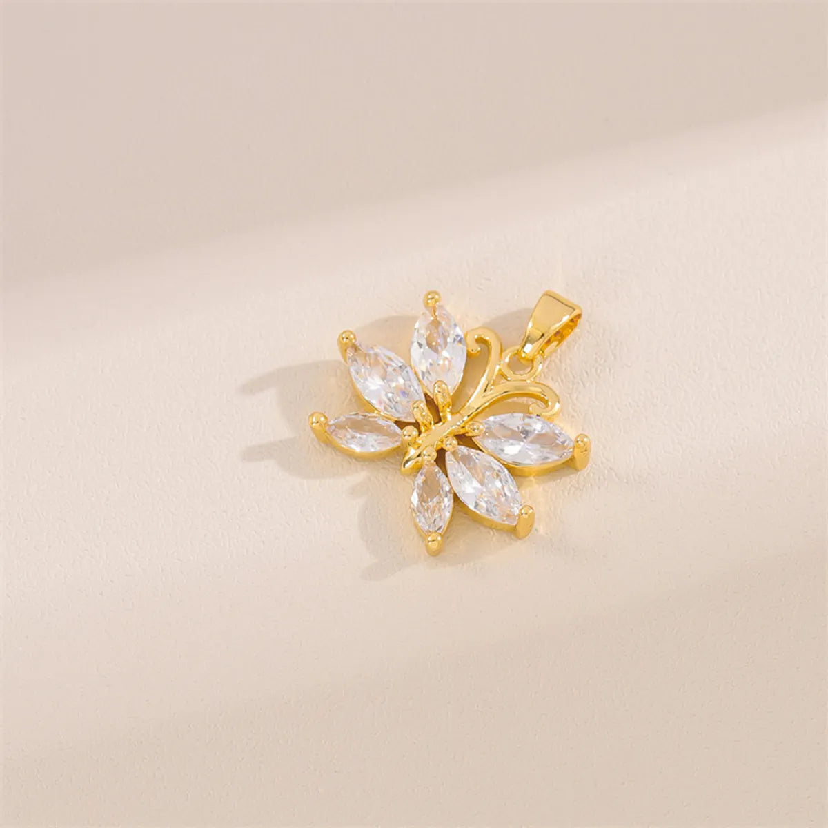 Wholesale Cute Handmade Shiny Sunflower Leaves Heart Shape Brass Plating Inlay 18K Gold Plated Zircon