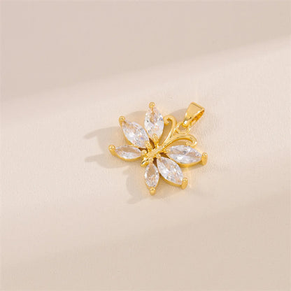 Wholesale Cute Handmade Shiny Sunflower Leaves Heart Shape Brass Plating Inlay 18K Gold Plated Zircon