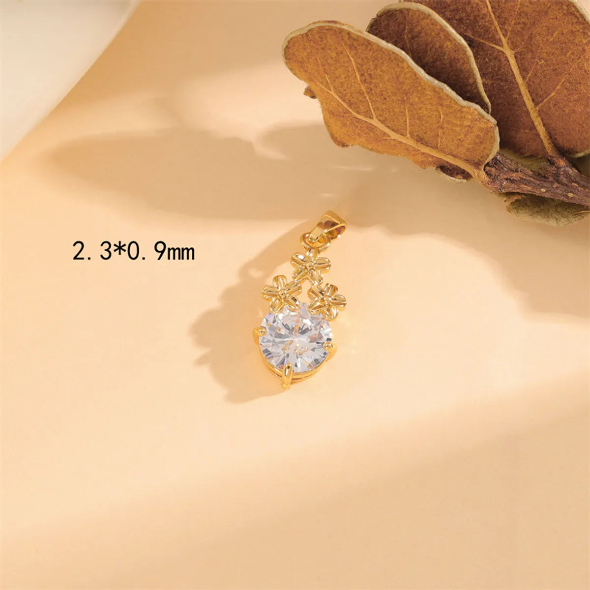 Wholesale Cute Handmade Shiny Sunflower Leaves Heart Shape Brass Plating Inlay 18K Gold Plated Zircon