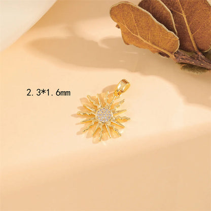 Wholesale Cute Handmade Shiny Sunflower Leaves Heart Shape Brass Plating Inlay 18K Gold Plated Zircon