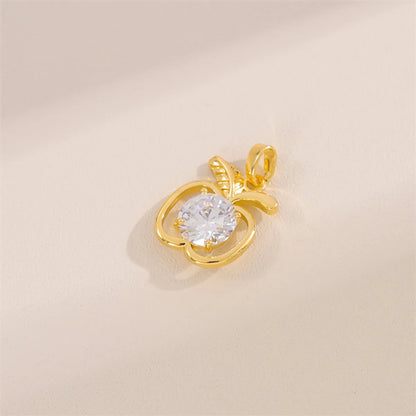 Wholesale Cute Handmade Shiny Sunflower Leaves Heart Shape Brass Plating Inlay 18K Gold Plated Zircon