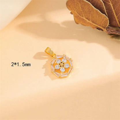 Wholesale Cute Handmade Shiny Sunflower Leaves Heart Shape Brass Plating Inlay 18K Gold Plated Zircon