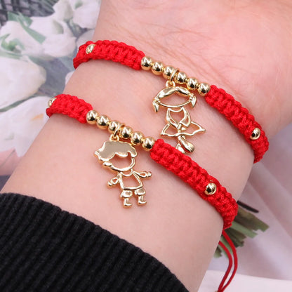 Cute Handmade Sweet Cartoon Character Rope Copper Knitting Polishing Plating 18k Gold Plated Drawstring Bracelets