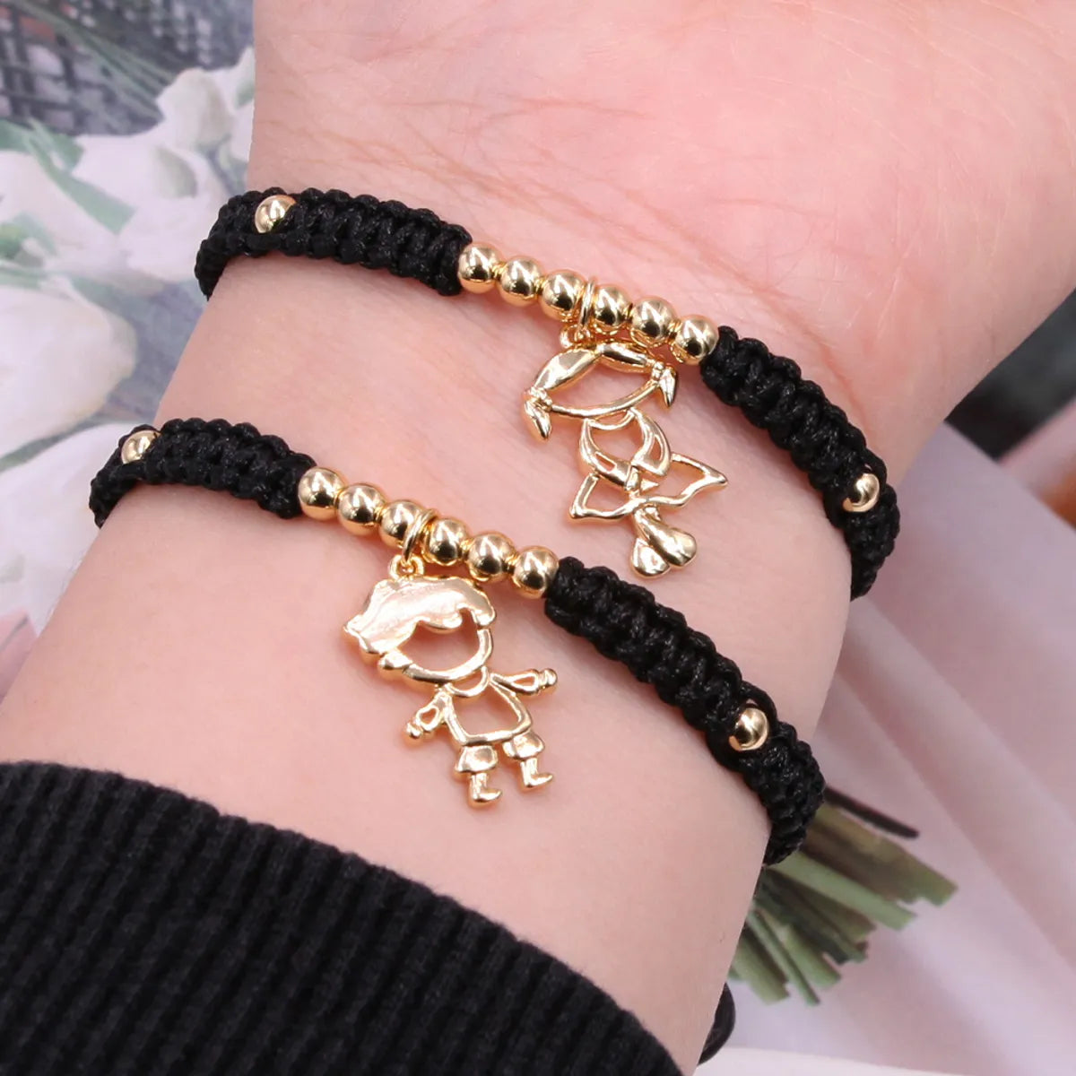 Cute Handmade Sweet Cartoon Character Rope Copper Knitting Polishing Plating 18k Gold Plated Drawstring Bracelets