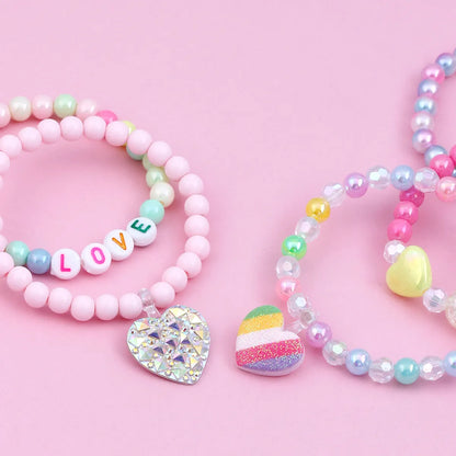 Cute Handmade Sweet Heart Shape Arylic Synthetic Resin Beaded Handmade Girl's Bracelets