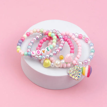 Cute Handmade Sweet Heart Shape Arylic Synthetic Resin Beaded Handmade Girl's Bracelets