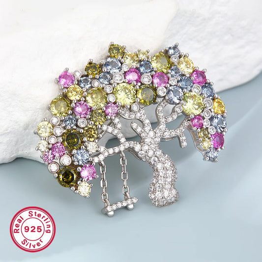 Cute Hawaiian Pastoral Life Tree Sterling Silver Plating Zircon Unisex Brooches 1 Piece