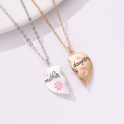 Cute Heart Shape Alloy Enamel Plating Mother's Day Mother&daughter Pendant Necklace