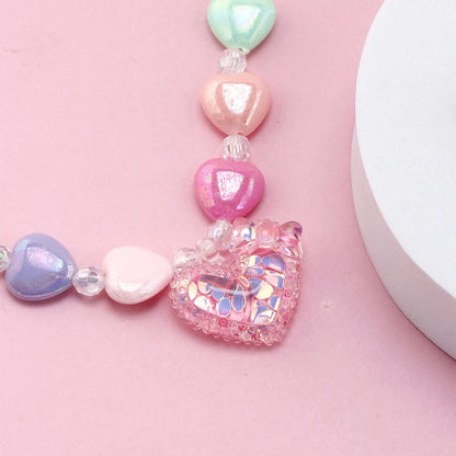 Cute Heart Shape Artificial Crystal Resin Beaded Girl's Necklace