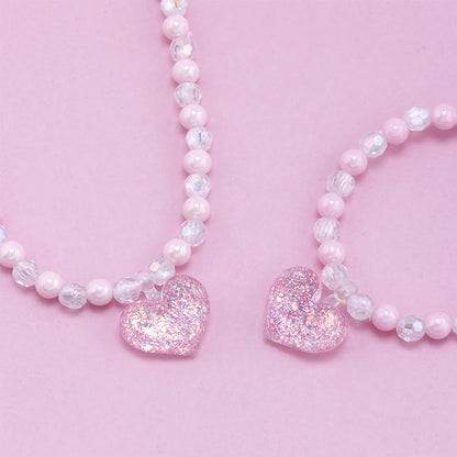 Cute Heart Shape Artificial Crystal Resin Beaded Girl's Necklace