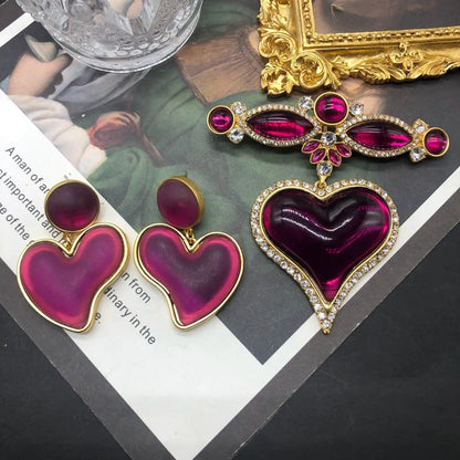 Cute Heart Shape Bow Knot Alloy Inlay Artificial Rhinestones Women's Earrings Brooches