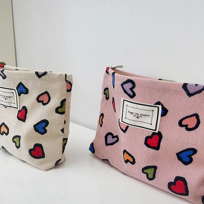 Cute Heart Shape Canvas Square Makeup Bags