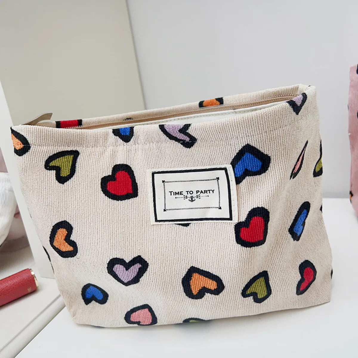 Cute Heart Shape Canvas Square Makeup Bags