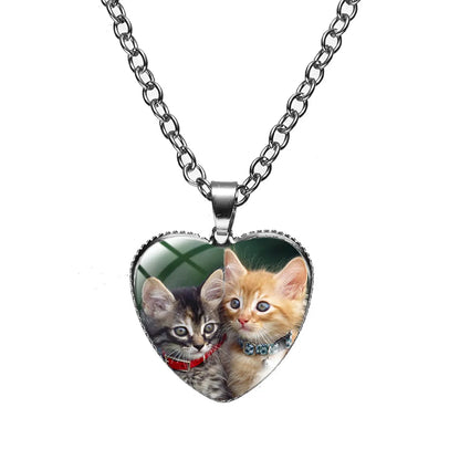 Cute Heart Shape Cat Glass Glass Plating Women's Pendant Necklace