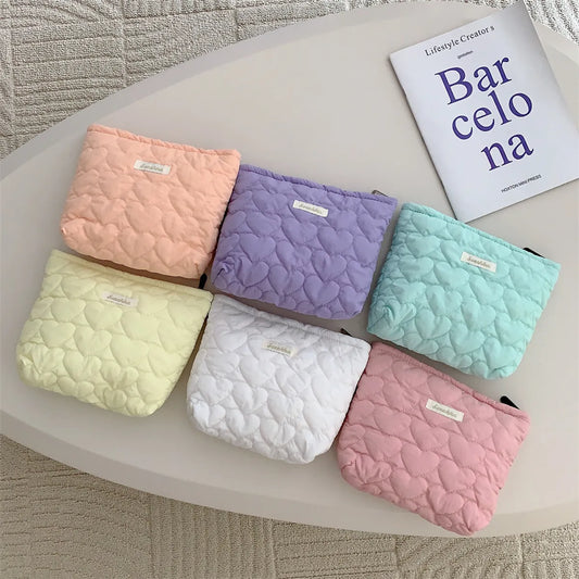 Cute Heart Shape Cotton Square Makeup Bags