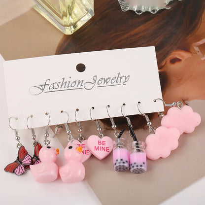 Cute Heart Shape Flower Butterfly Alloy Resin Metal Earrings