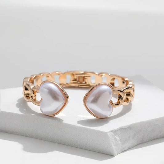 Cute Heart Shape Pearl Alloy Wholesale Bangle