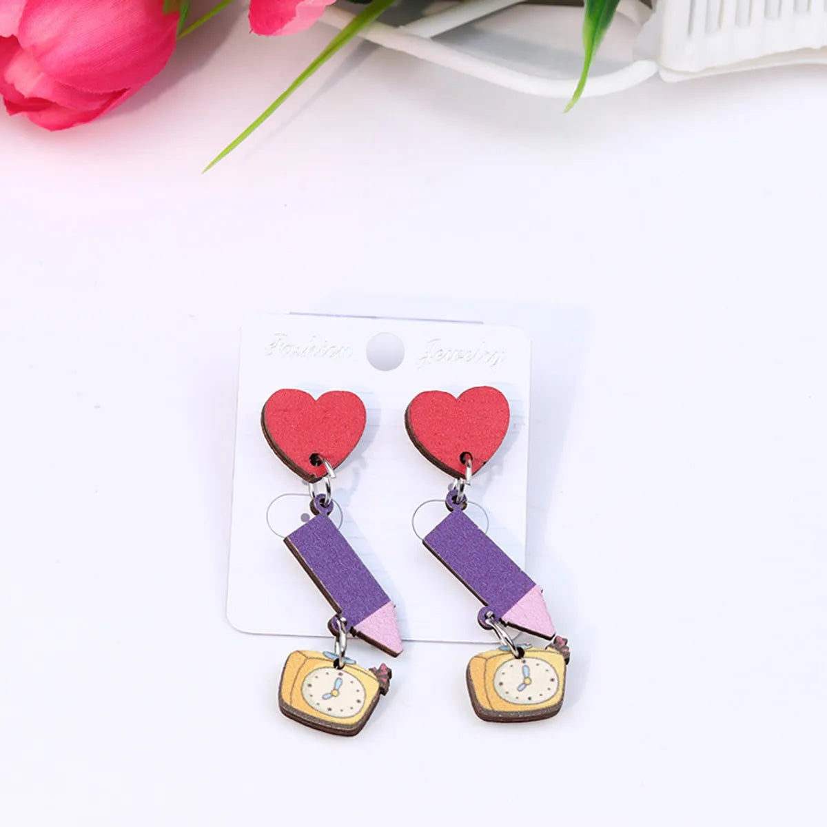 Cute Heart Shape Pencil Arylic Women'S Drop Earrings