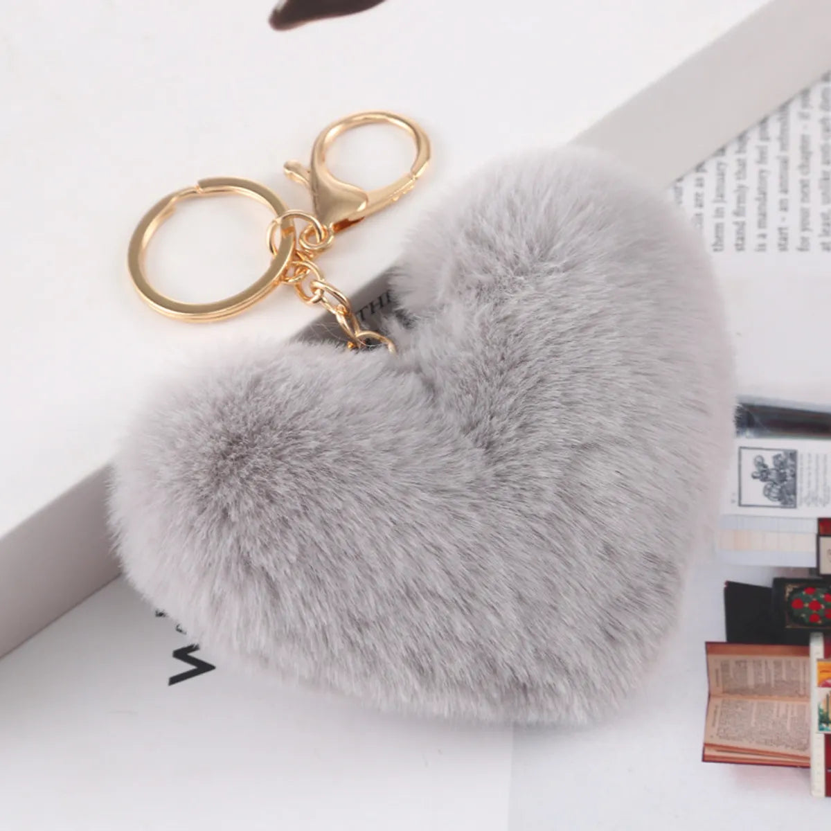 Cute Heart Shape Plush Flocking Keychain