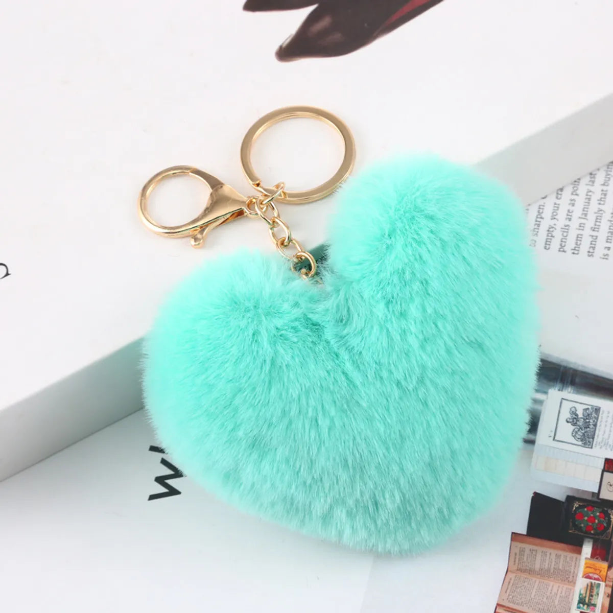 Cute Heart Shape Plush Flocking Keychain