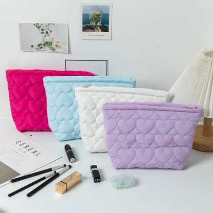 Cute Heart Shape Solid Color Polyester Square Makeup Bags