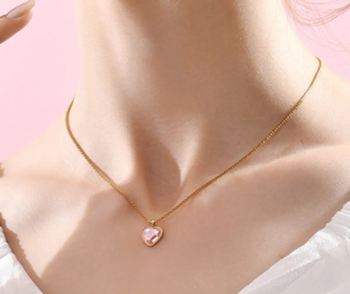 Cute Heart Shape Stainless Steel Pendant Necklace Zircon Stainless Steel Necklaces