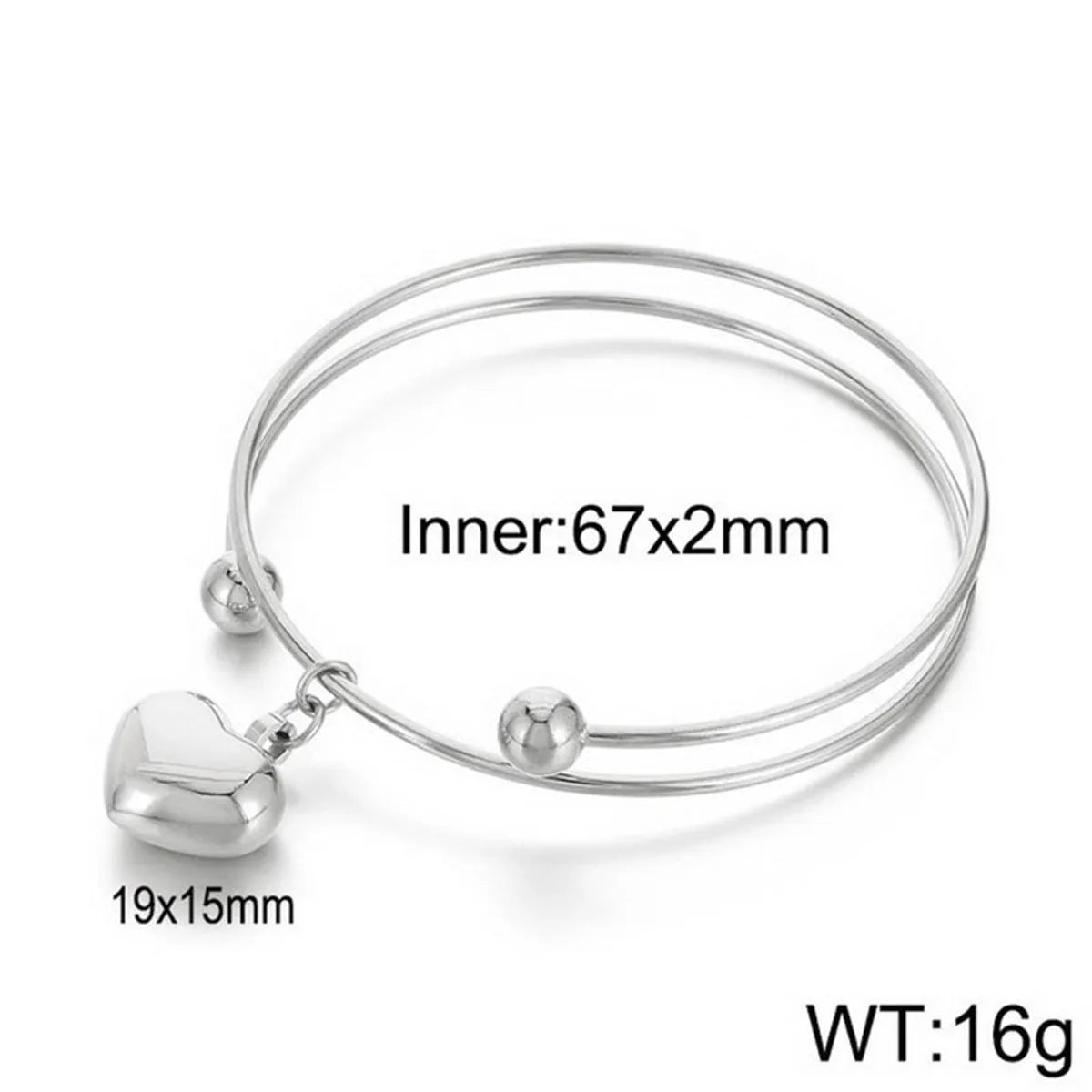 Cute Heart Shape Stainless Steel 18K Gold Plated Bangle In Bulk