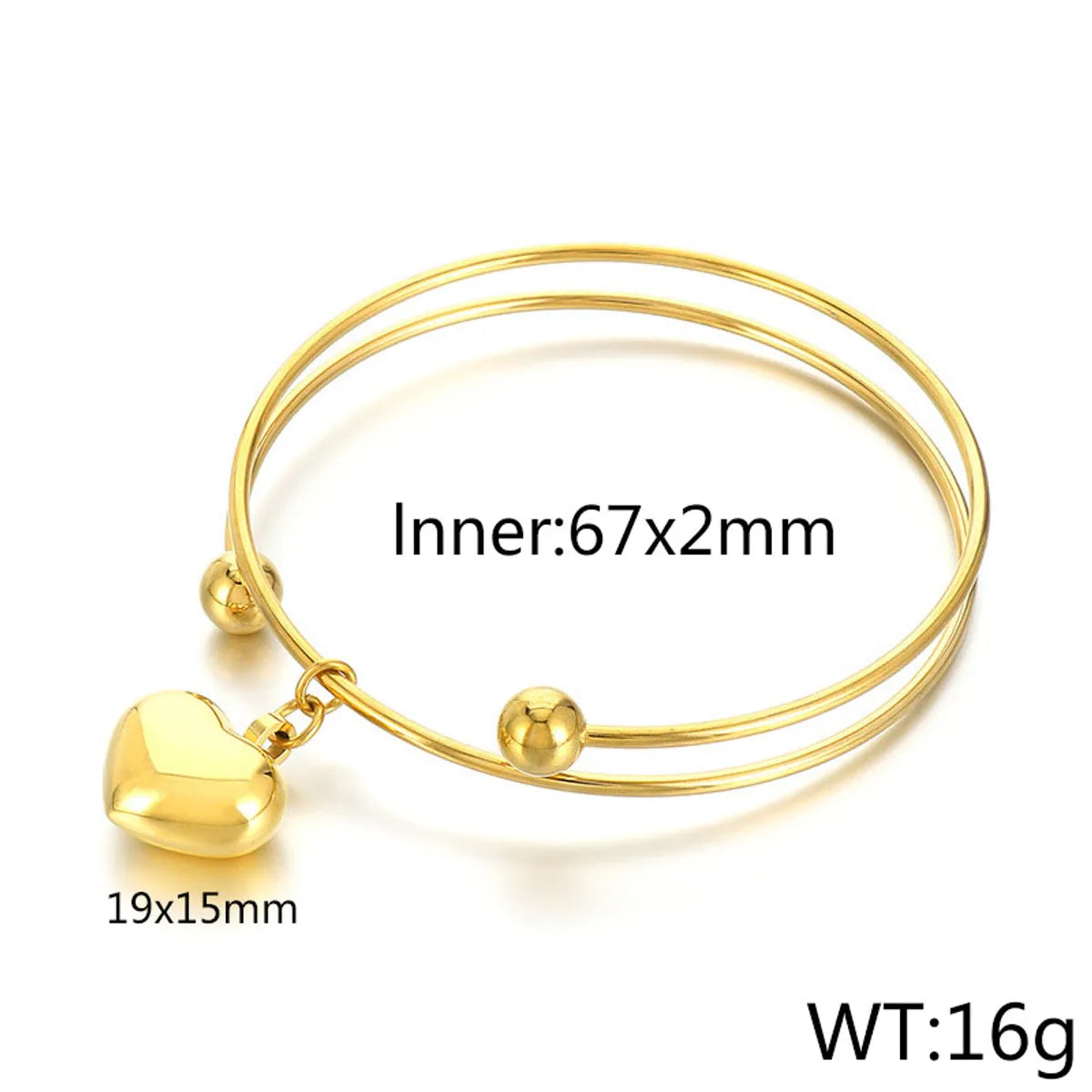 Cute Heart Shape Stainless Steel 18K Gold Plated Bangle In Bulk