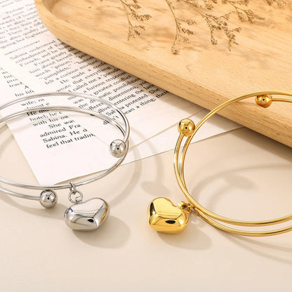 Cute Heart Shape Stainless Steel 18K Gold Plated Bangle In Bulk