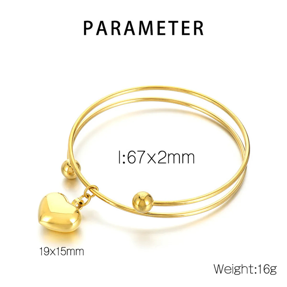 Cute Heart Shape Stainless Steel 18K Gold Plated Bangle In Bulk