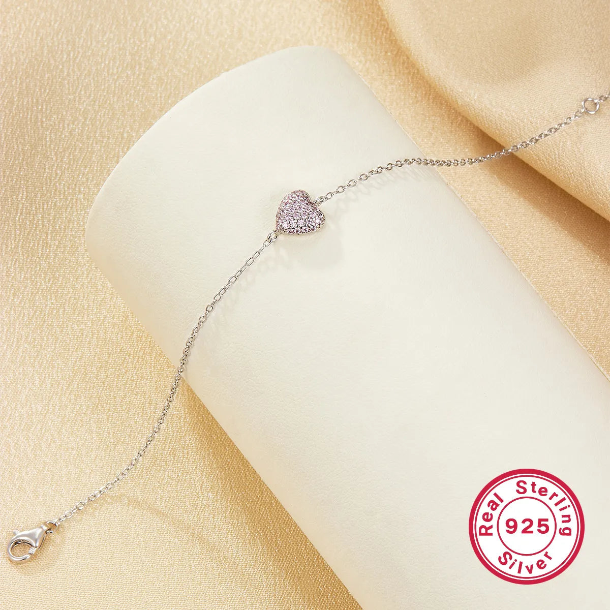 Cute Heart Shape Sterling Silver Plating Inlay Zircon White Gold Plated Bracelets