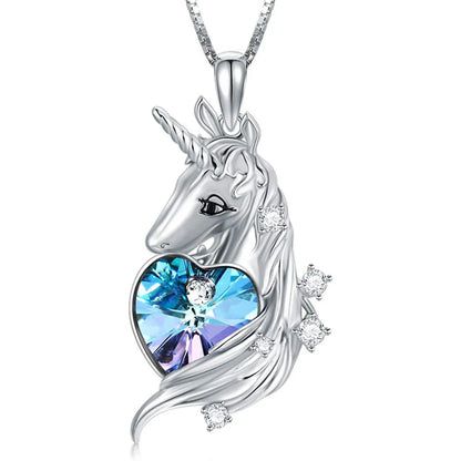 Cute Heart Shape Unicorn Alloy Inlay Rhinestones Pendant Necklace 1 Piece