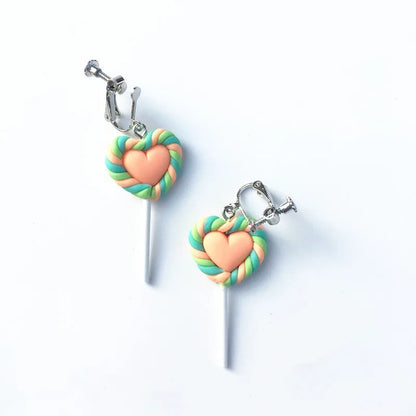 Cute Heart-Shaped Lollipop Earrings Imulation Food Soft  Drop Earrings