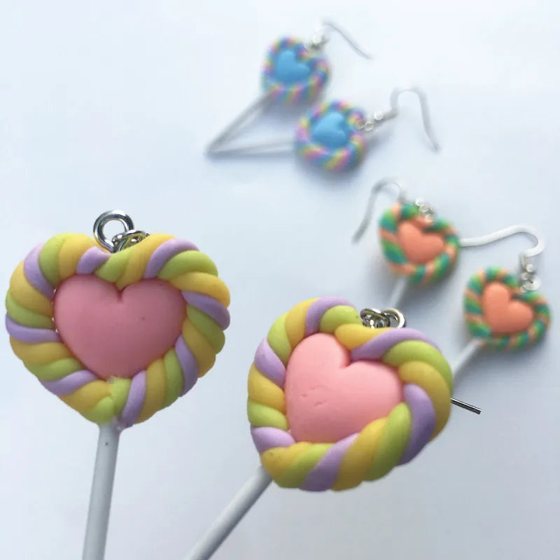 Cute Heart-Shaped Lollipop Earrings Imulation Food Soft  Drop Earrings