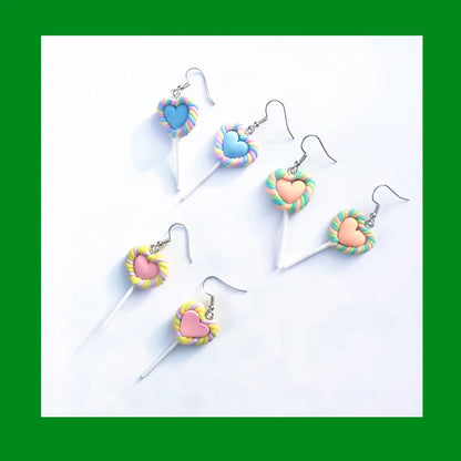 Cute Heart-Shaped Lollipop Earrings Imulation Food Soft  Drop Earrings