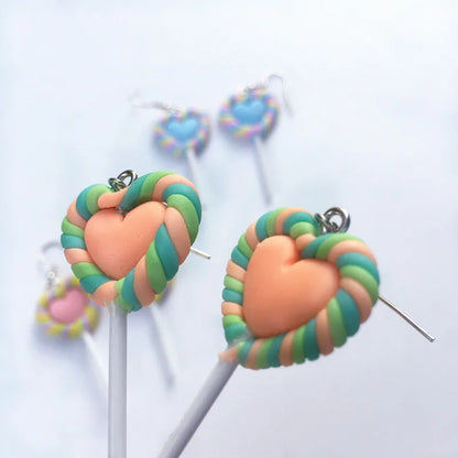 Cute Heart-Shaped Lollipop Earrings Imulation Food Soft  Drop Earrings