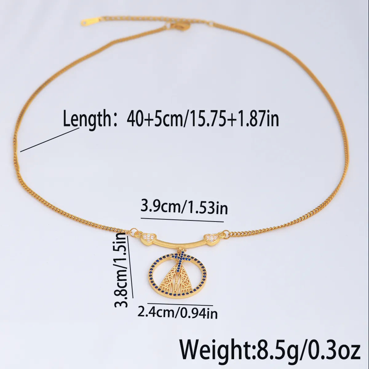 Cute Hip-hop Human Cross Heart Shape Stainless Steel Artificial Gemstones Copper Plating Inlay Zircon 18k Gold Plated Pendant Necklace