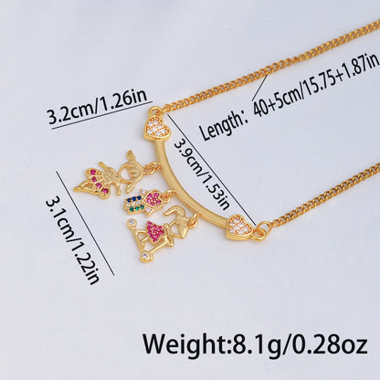 Cute Hip-hop Human Cross Heart Shape Stainless Steel Artificial Gemstones Copper Plating Inlay Zircon 18k Gold Plated Pendant Necklace