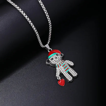 Cute Hip-Hop Little Bear Stainless Steel Alloy Inlay Rhinestones Men'S Pendant Necklace