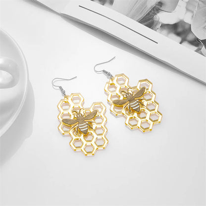 Cute Honeycomb Bee Arylic Transparent Hollow Out Women's Dangling Earrings 1 Pair