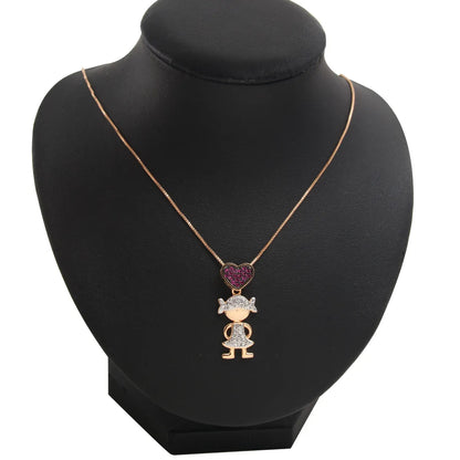 Cute Human Heart Shape Copper Gold Plated Zircon Pendant Necklace In Bulk