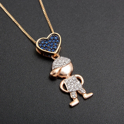 Cute Human Heart Shape Copper Gold Plated Zircon Pendant Necklace In Bulk