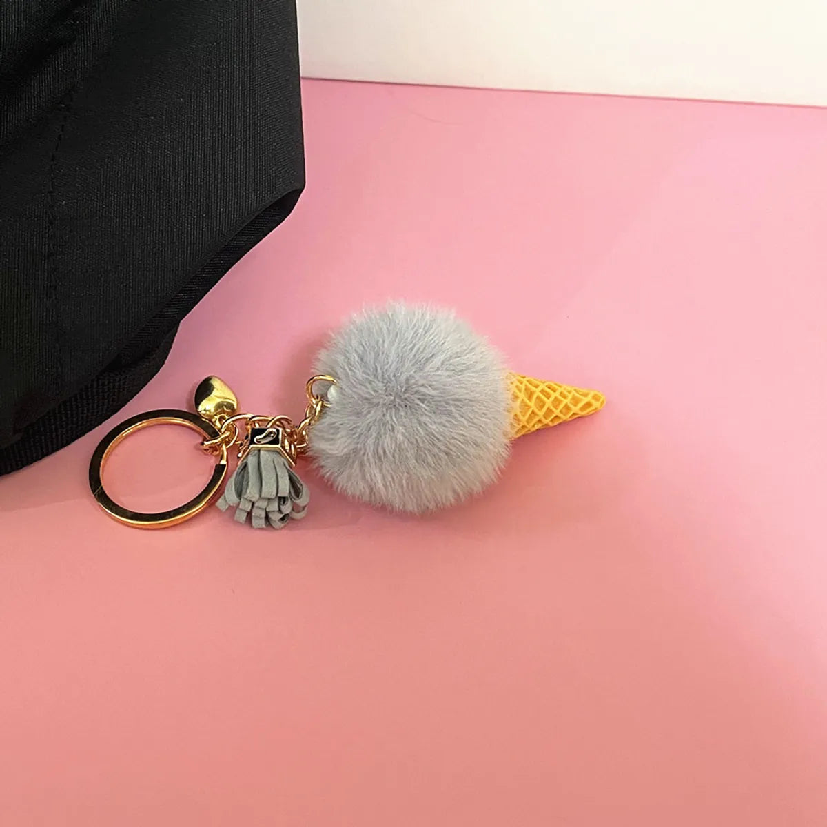 Cute Ice Cream Artificial Mink Hair Kid'S Bag Pendant Keychain