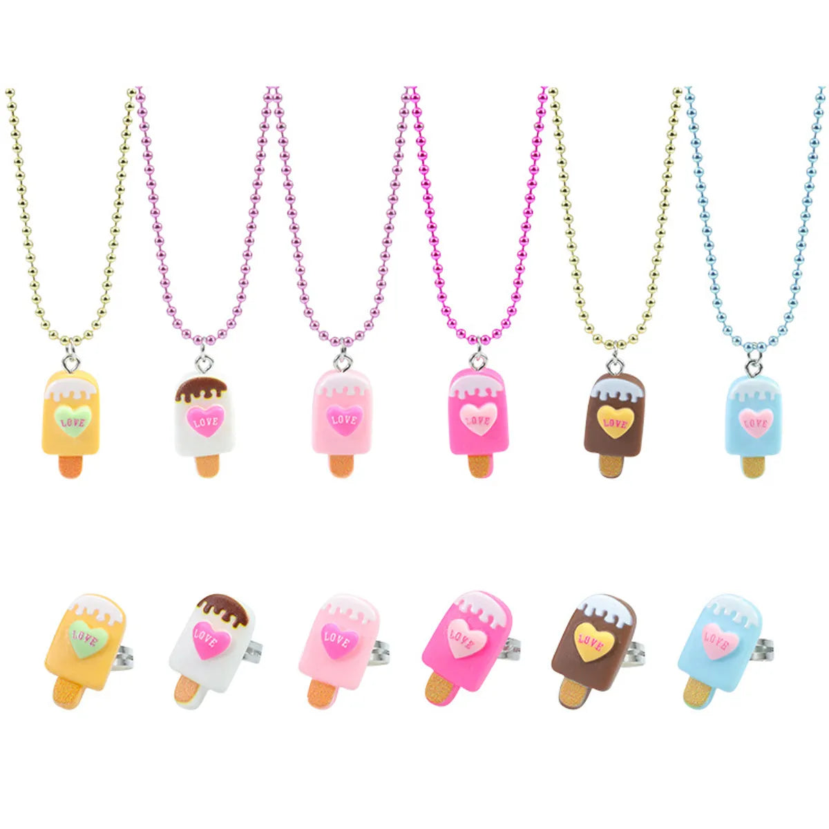 Cute Ice Cream Letter Plastic Resin Girl'S Rings Necklace