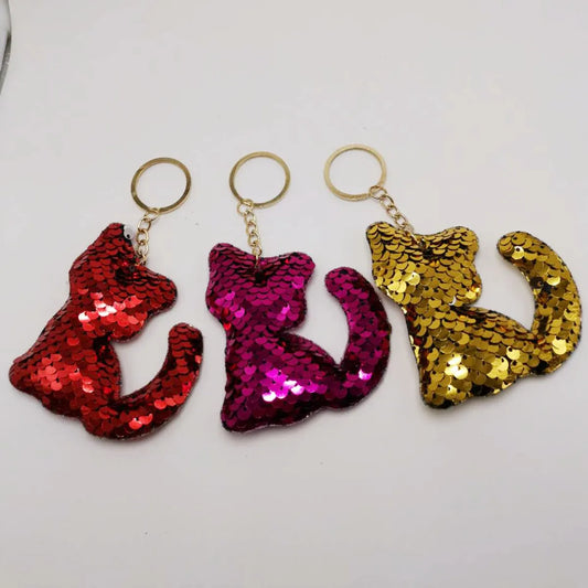 Cute Kitten Sequin Keychain Reflective Double-Sided Sequin Animal Bag Hanging Accessories Car Keychain Gift