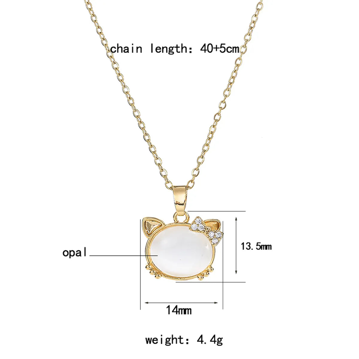 Wholesale Cute Korean Style Cat 304 Stainless Steel Copper Plating Inlay White-Plated K Opal Zircon Pendant Necklace